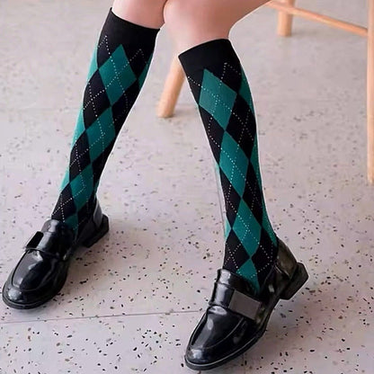 Argyle Socks from the Sock Panda (Knee High) Forest Green and Black darkGreenArgKneeMd