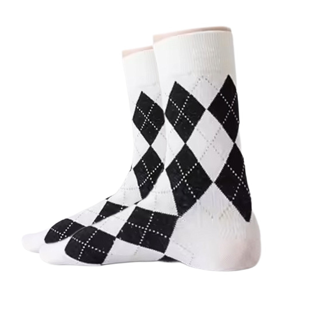 Argyle Socks from the Sock Panda (Quarter Socks) - Black and White ArgyleQtMd