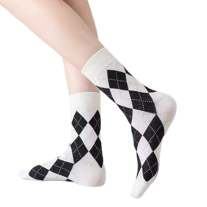 Argyle Socks from the Sock Panda (Quarter Socks) - Black and White ArgyleQtMd