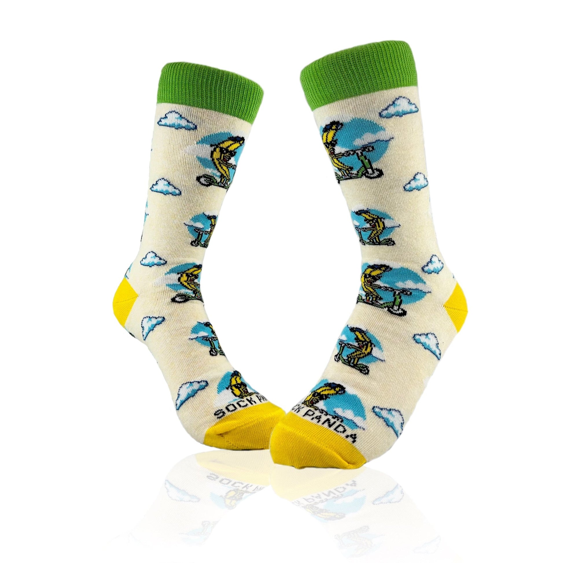 Banana Scooter Socks from the Sock Panda (Adult Small - Shoe Sizes 2 - 5)