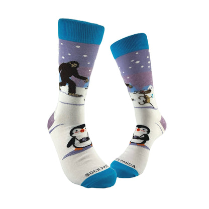 Bigfoot with Reindeer and Penguin Socks from the Sock Panda (Adult Large - Men's Shoe Sizes 8 - 12)