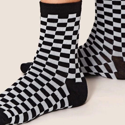Black and Gray Checkered Socks from the Sock Panda (Adult Medium - Women's Shoe Sizes 5 - 10)