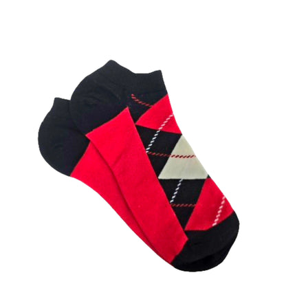 Black and Red Argyle Ankle Socks (Adult Large - Men's Shoe Sizes 8 - 12)