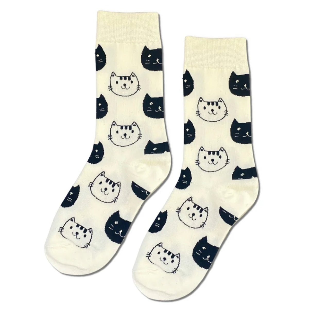 Black and White Cat Pattern Socks (Adult Medium - Women's Shoe Sizes 5 - 10)