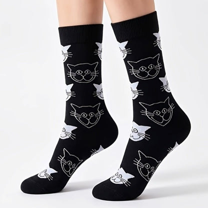 Black and White Cat Pattern Socks (Adult Medium - Women's Shoe Sizes 5-10) - Classic, BWCatPattMd3