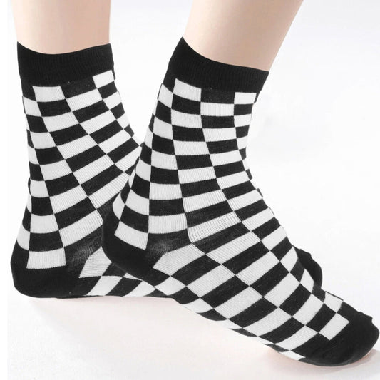 Black and White Checkered Socks from the Sock Panda (Adult Medium - Women's Shoe Sizes 5 - 10)