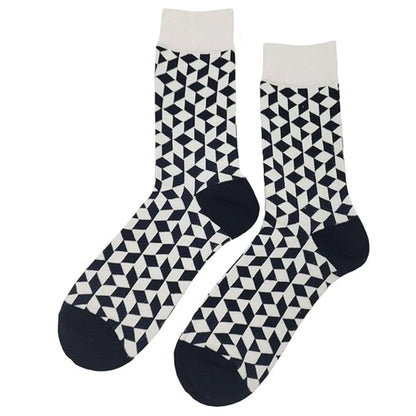 Black and White Diamond 3D Cubed Patterned Socks (Adult Large - Men's Shoe Sizes 8 - 12)