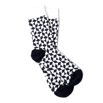 Black and White Diamond 3D Cubed Patterned Socks (Adult Large - Men's Shoe Sizes 8 - 12)