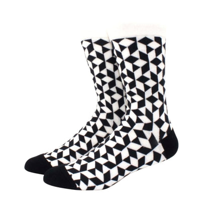 Black and White Diamond 3D Cubed Patterned Socks (Adult Large - Men's Shoe Sizes 8 - 12)