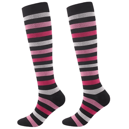Black with Pink Striped Knee High (Compression Socks)