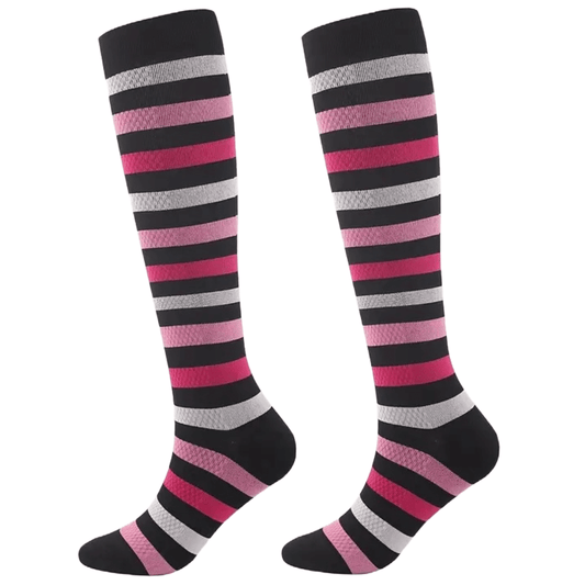 Black with Pink Striped Knee High (Compression Socks)