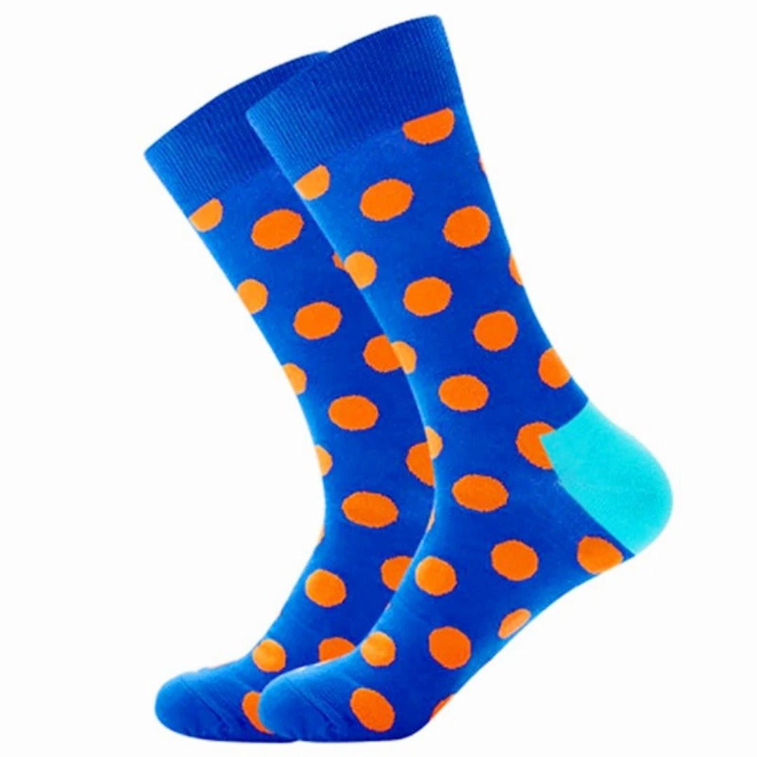 Blue Orange/Gold Polka Dots Socks from the Sock Panda (Adult Large) BlueGoldPolkaLg