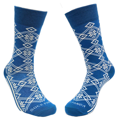Blue Snowflake Socks the Sock Panda (Adult Small - Shoe Sizes 2 - 5)