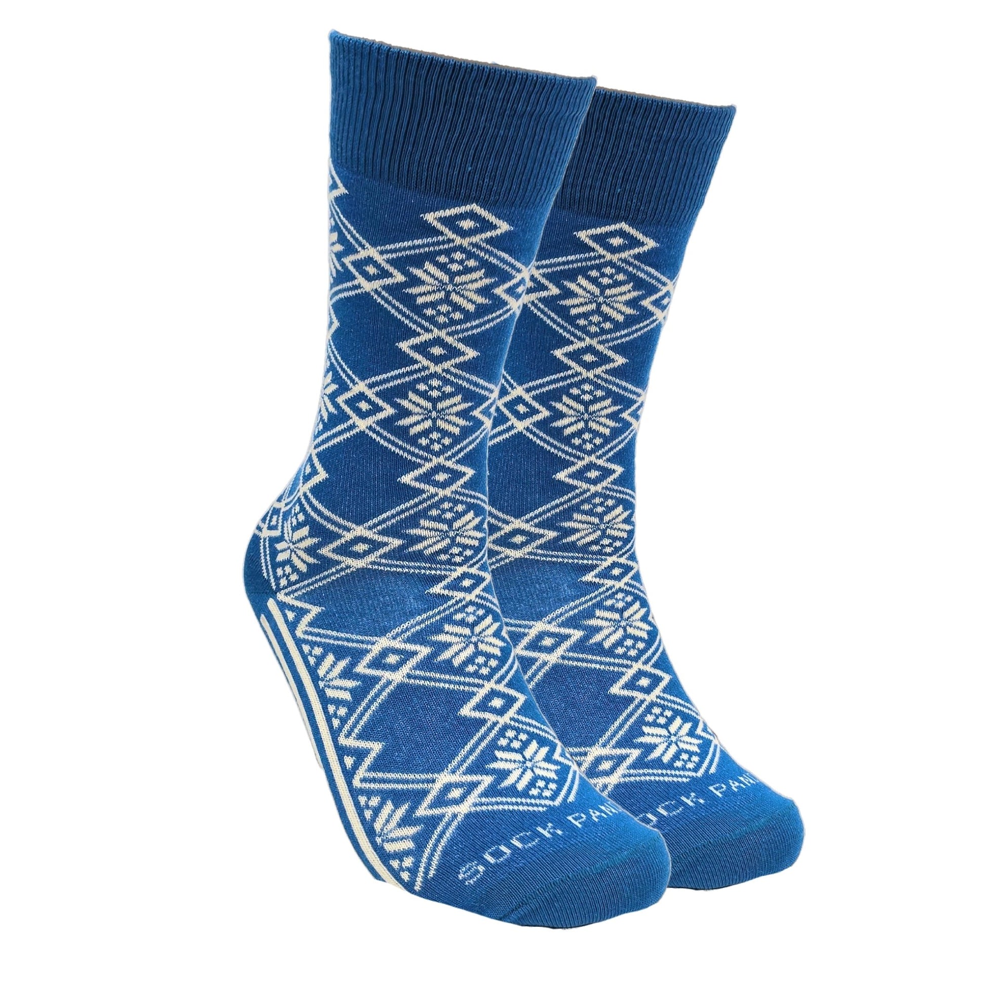 Blue Snowflake Socks the Sock Panda (Adult Small - Shoe Sizes 2 - 5)