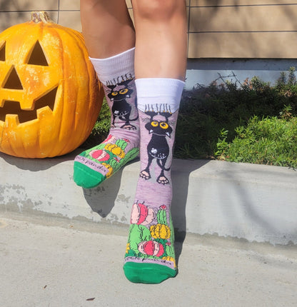 Cactus Cat Socks from the Sock Panda (Adult Medium - Women's Shoe Sizes 5 - 10)