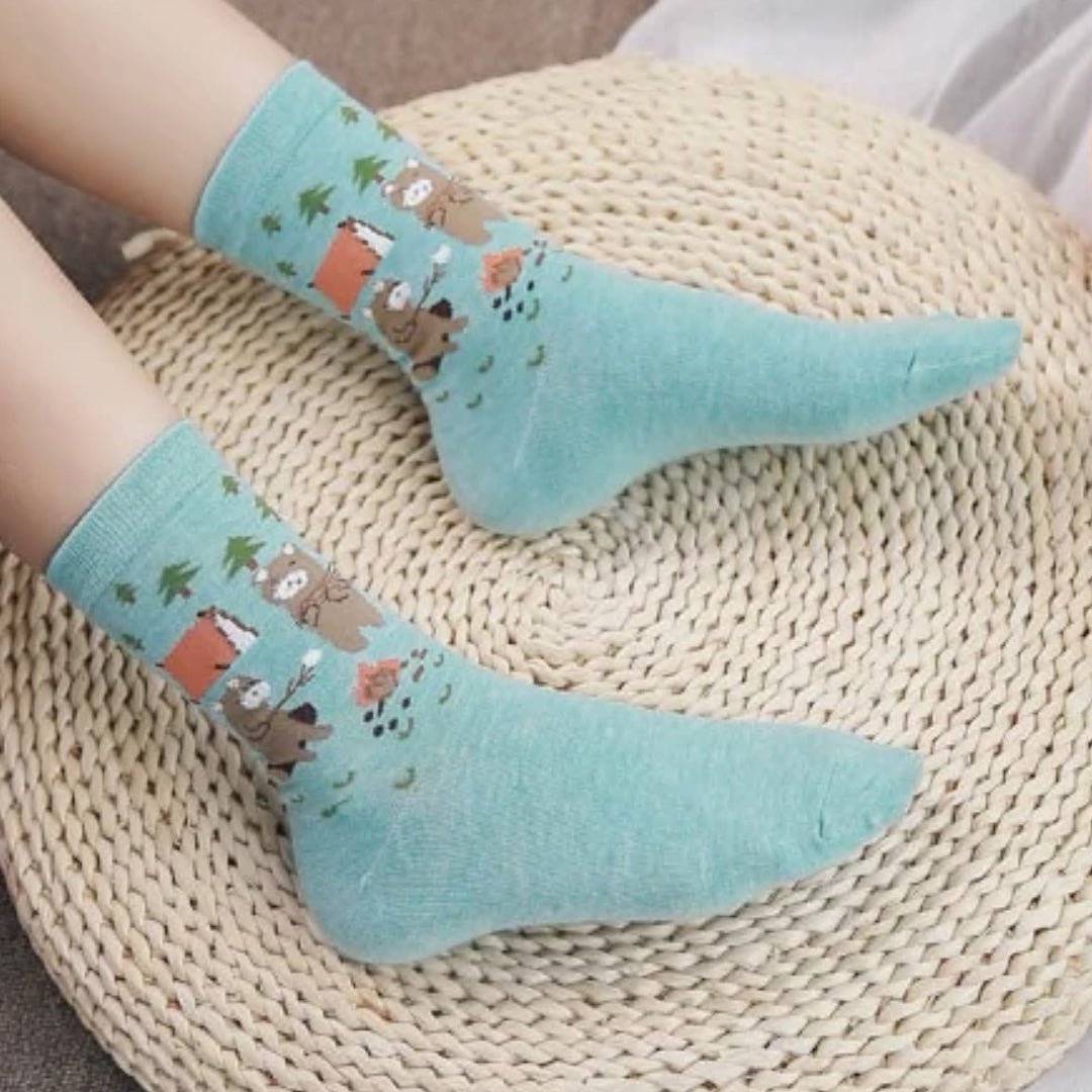 Camping Bears Socks (Adult Medium - Women's Shoe Sizes 5 - 10)