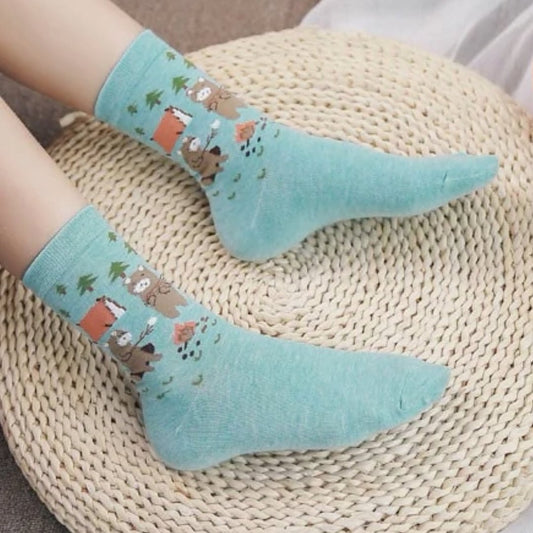 Camping Bears Socks (Adult Medium - Women's Shoe Sizes 5 - 10)