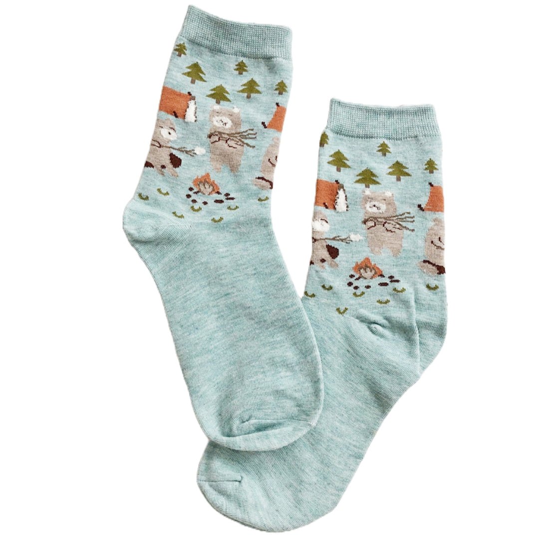 Camping Bears Socks (Adult Medium - Women's Shoe Sizes 5 - 10)
