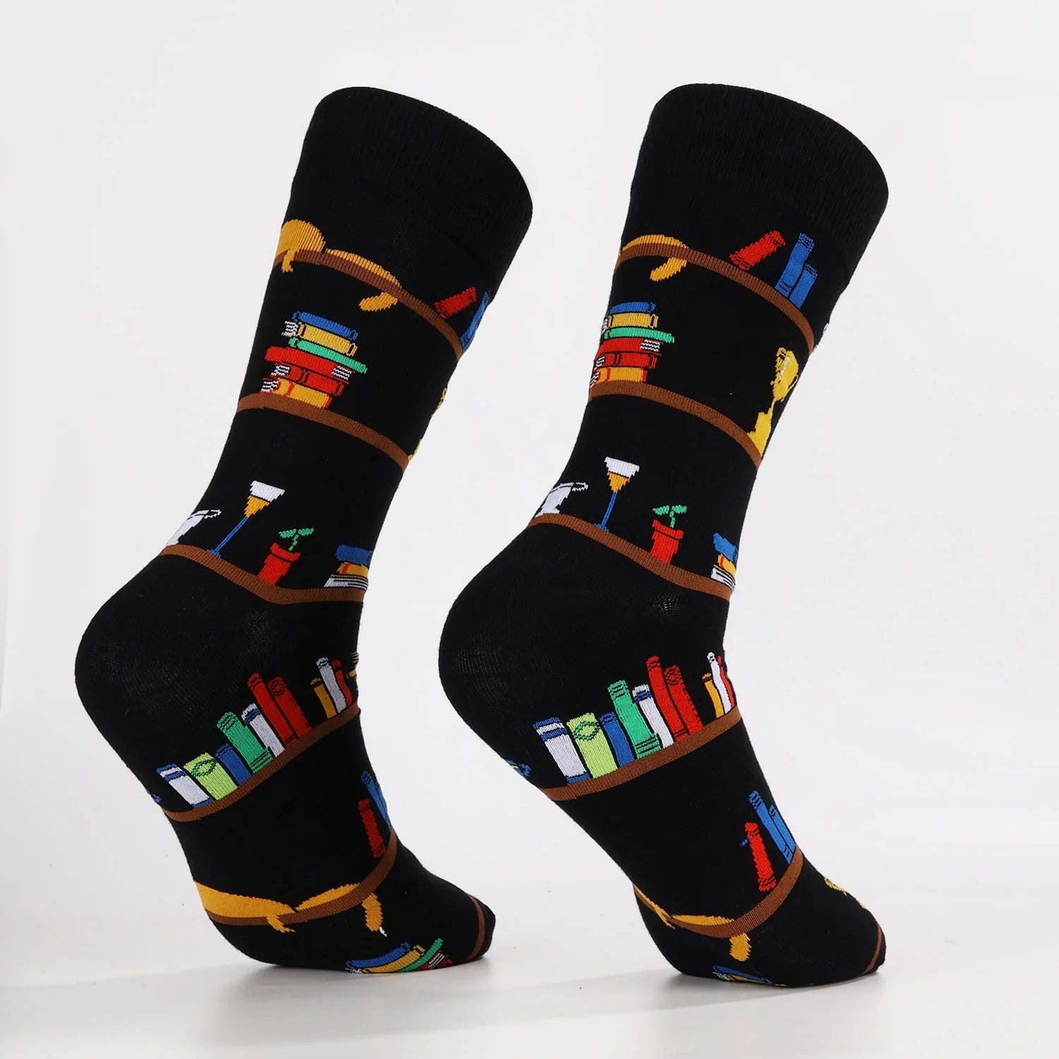 Cat Resting on a Bookshelf Socks (Adult Large - Men's Shoe Sizes 8-12)