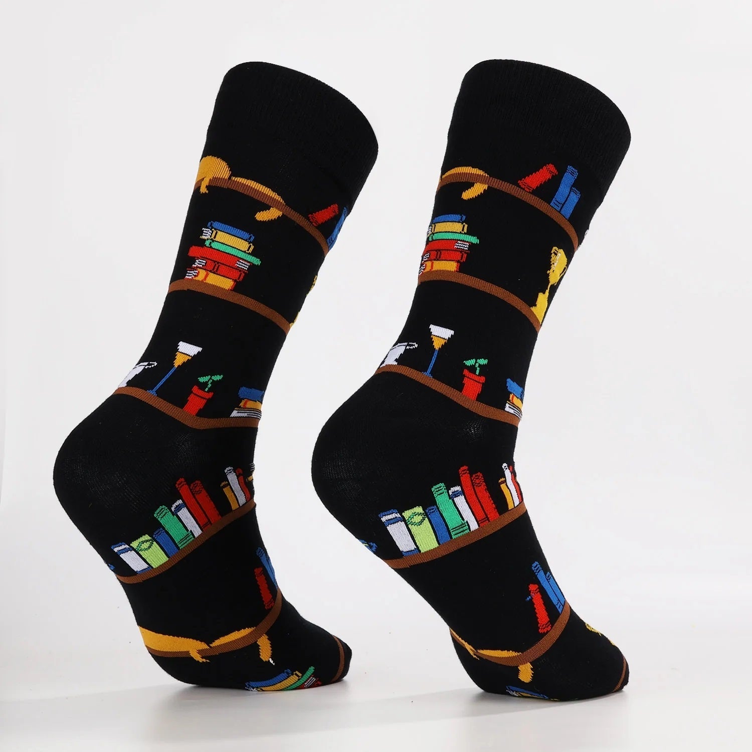 Cat Resting on a Bookshelf Socks (Adult Large - Men's Shoe Sizes 8 - 12)