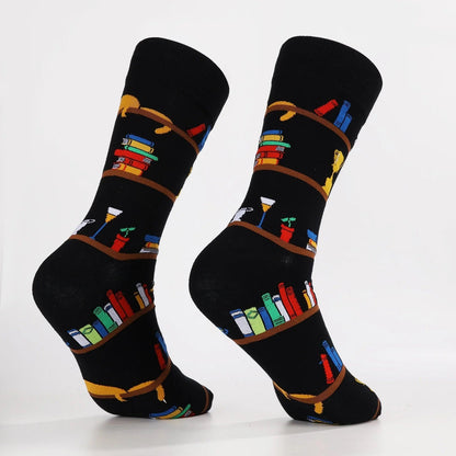 Cat Resting on a Bookshelf Socks (Adult Large - Men's Shoe Sizes 8 - 12)
