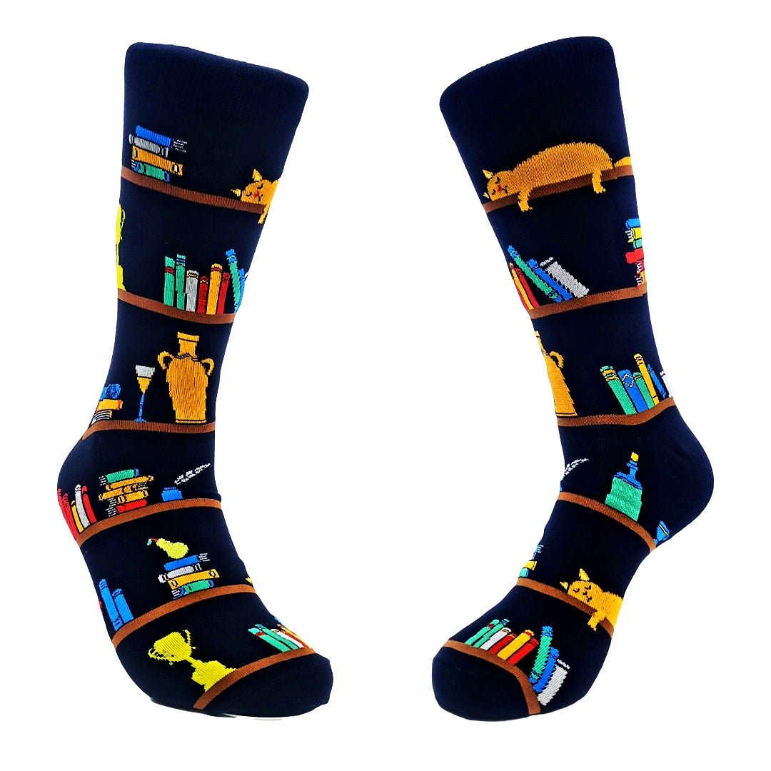 Cat Resting on a Bookshelf Socks (Adult Large - Men's Shoe Sizes 8 - 12)