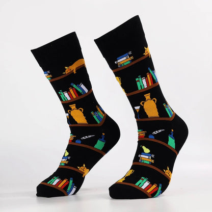 Cat Resting on a Bookshelf Socks (Adult Large - Men's Shoe Sizes 8 - 12)