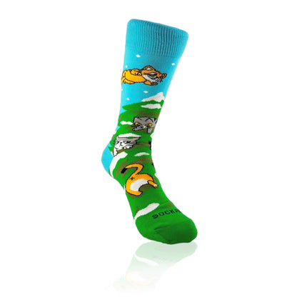 Cats in the Christmas Tree Socks from the Sock Panda (Adult Small)