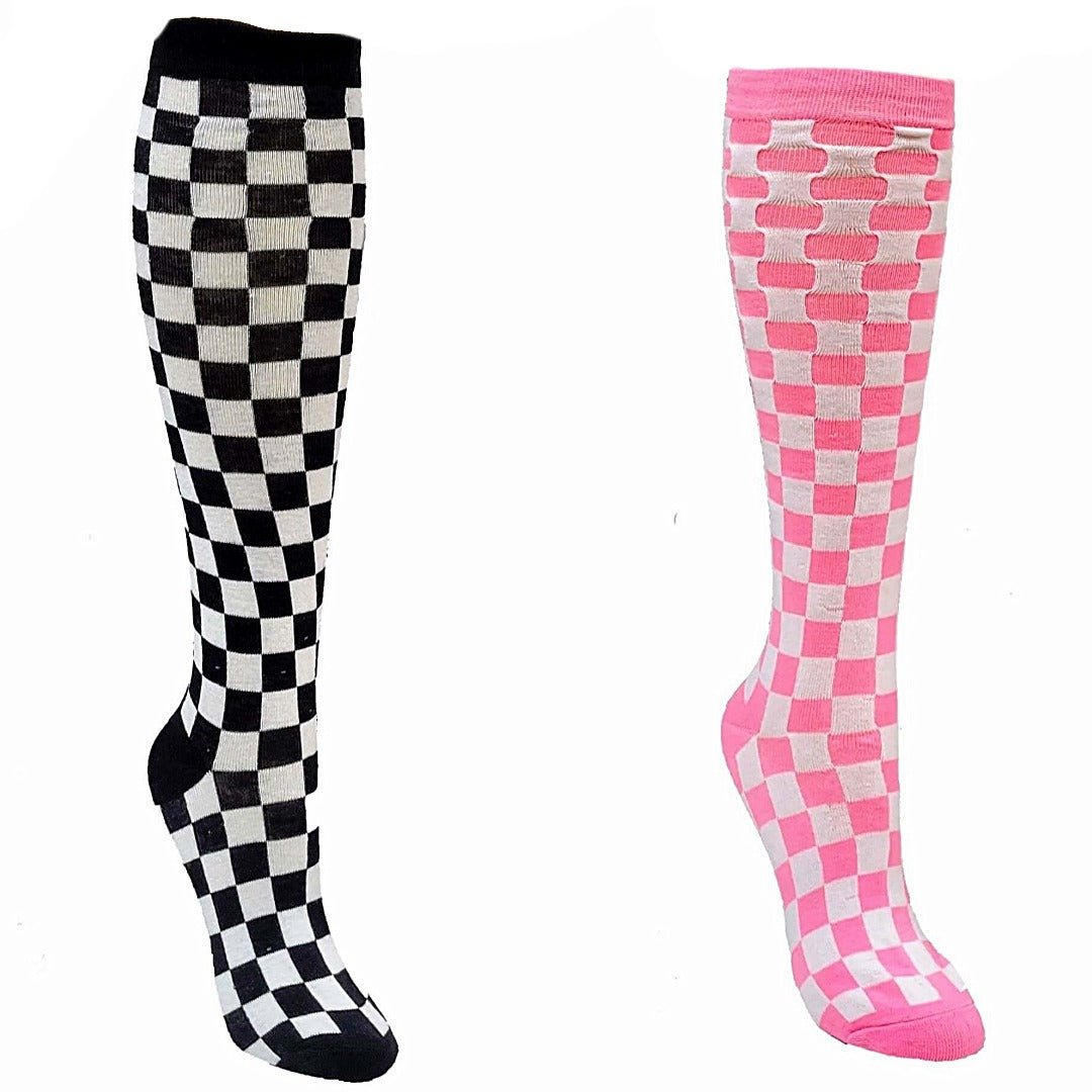 Checkered Pattern Knee High Socks (Adult Medium - Women's Shoe Sizes 5 - 10)