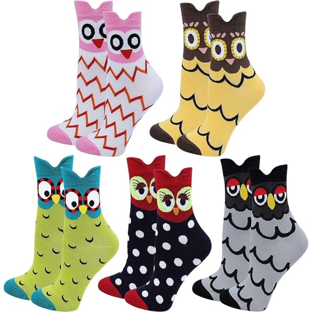 Colorful Owl Crew Socks (Adult Medium - Women's Shoe Sizes 5 - 10)