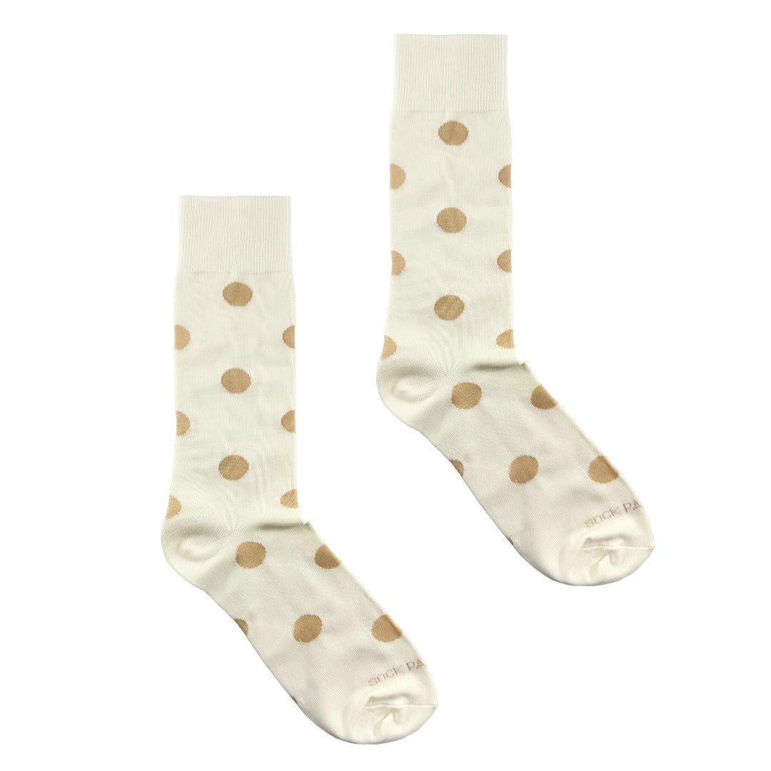 Cream and Beige Polka Dot Socks from the Sock Panda (Adult Large)