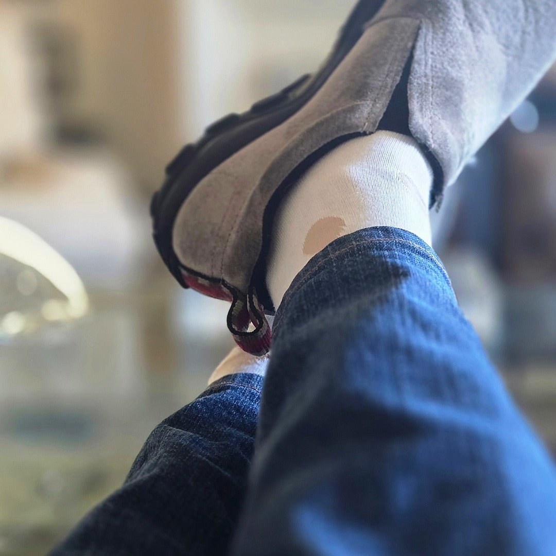 Cream and Beige Polka Dot Socks from the Sock Panda (Adult Large)