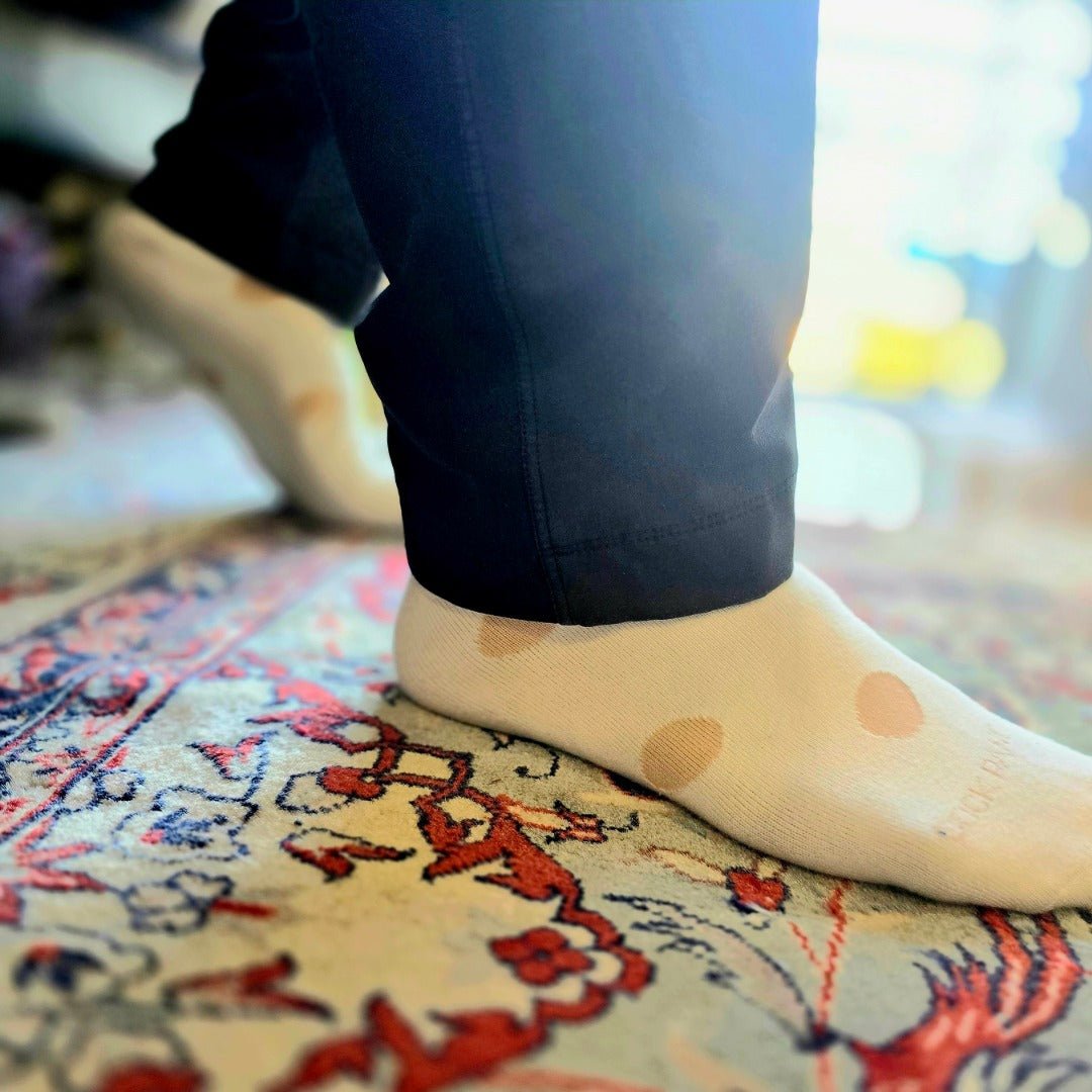 Cream and Beige Polka Dot Socks from the Sock Panda (Adult Large)