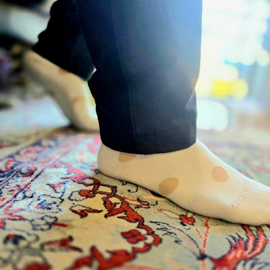 Cream and Beige Polka Dot Socks from the Sock Panda (Adult Large)