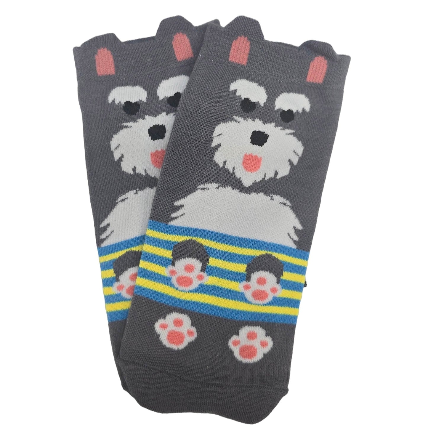 Dark Gray and White Puppy Dog Ankle Socks (Adult Medium - Women's Shoe Sizes 5 - 10)