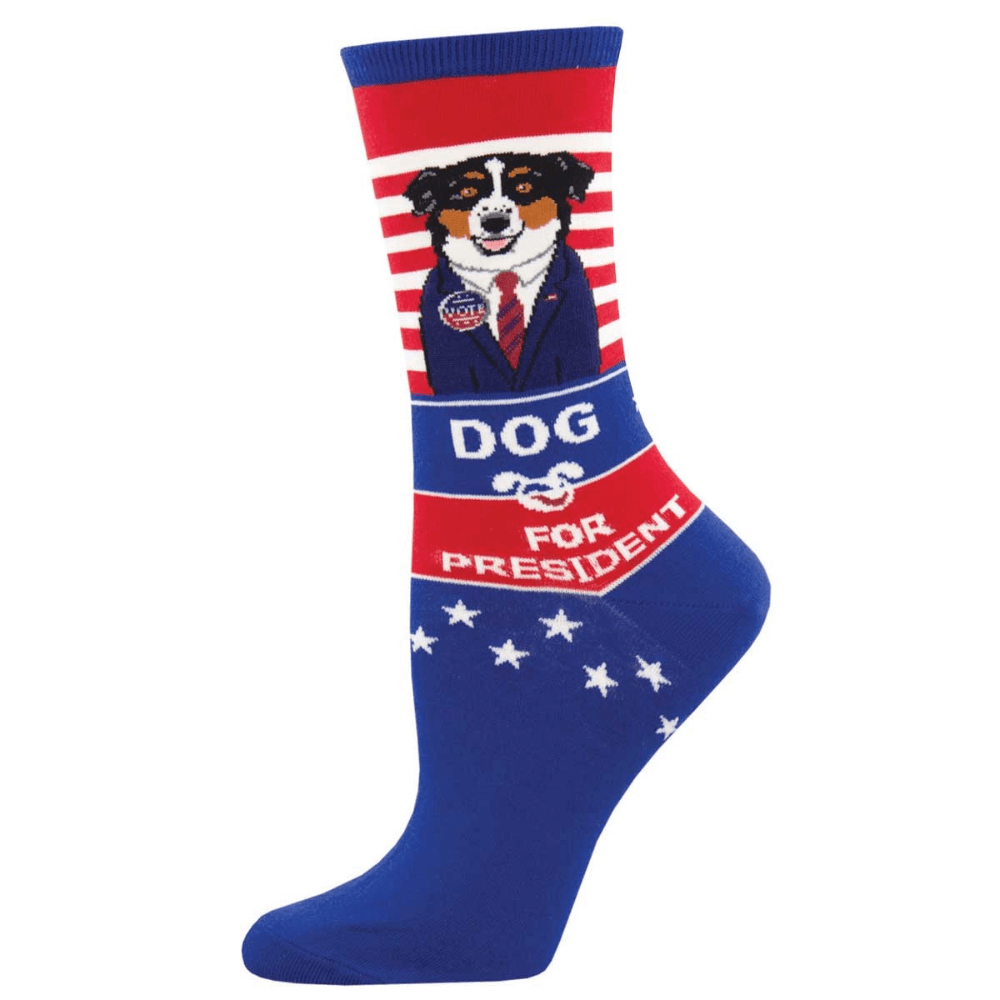 Dog for President Crew Socks (Adult Medium - Women's Shoe Sizes 5 - 10)