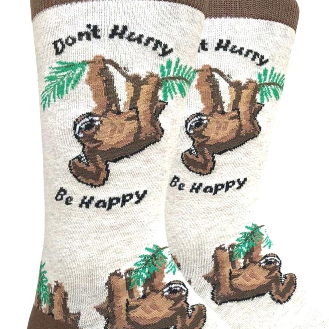 Don't Hurry, Be Happy Sloth Socks (Adult Large - Men's Shoe Sizes 8 - 12)