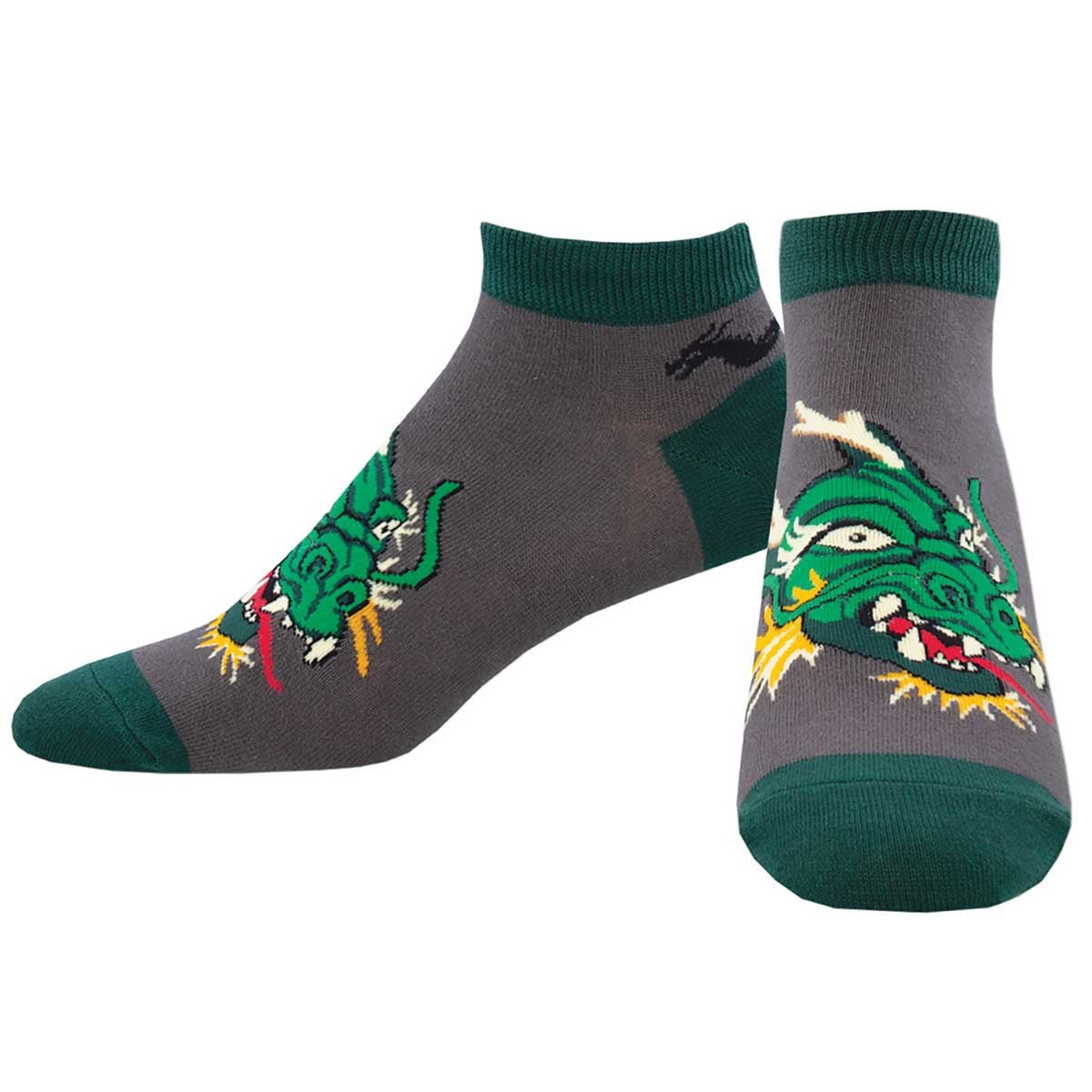 Dragon Green Ankle Socks (Adult Large - Men's Shoe Sizes 8 - 12)