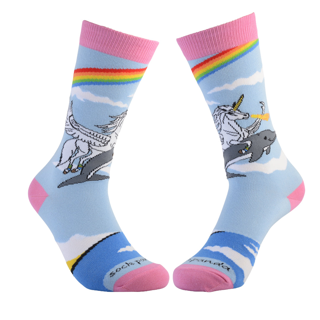 Land of Dreams Socks - Fire Breathing Unicorn on a Dolphin!