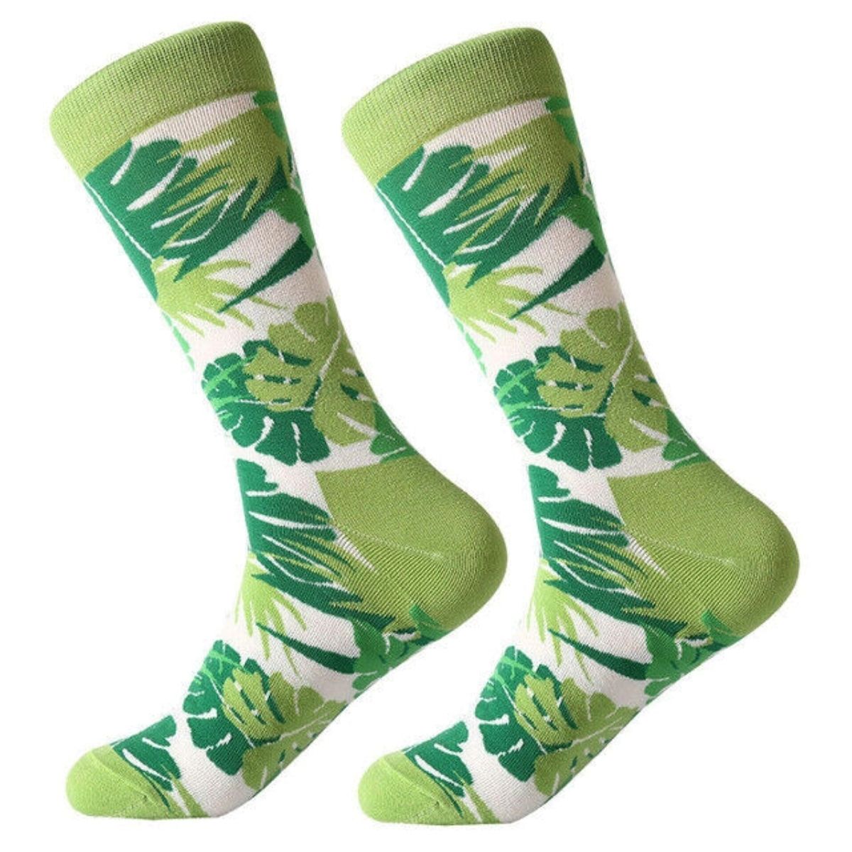 Green Jungle Leaf Pattern Socks (Adult Large - Men's Shoe Sizes 8-12)