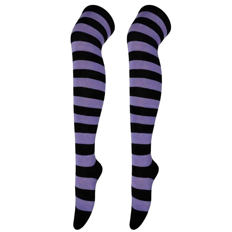 Striped Patterned Socks (Thigh High) Purple and Black