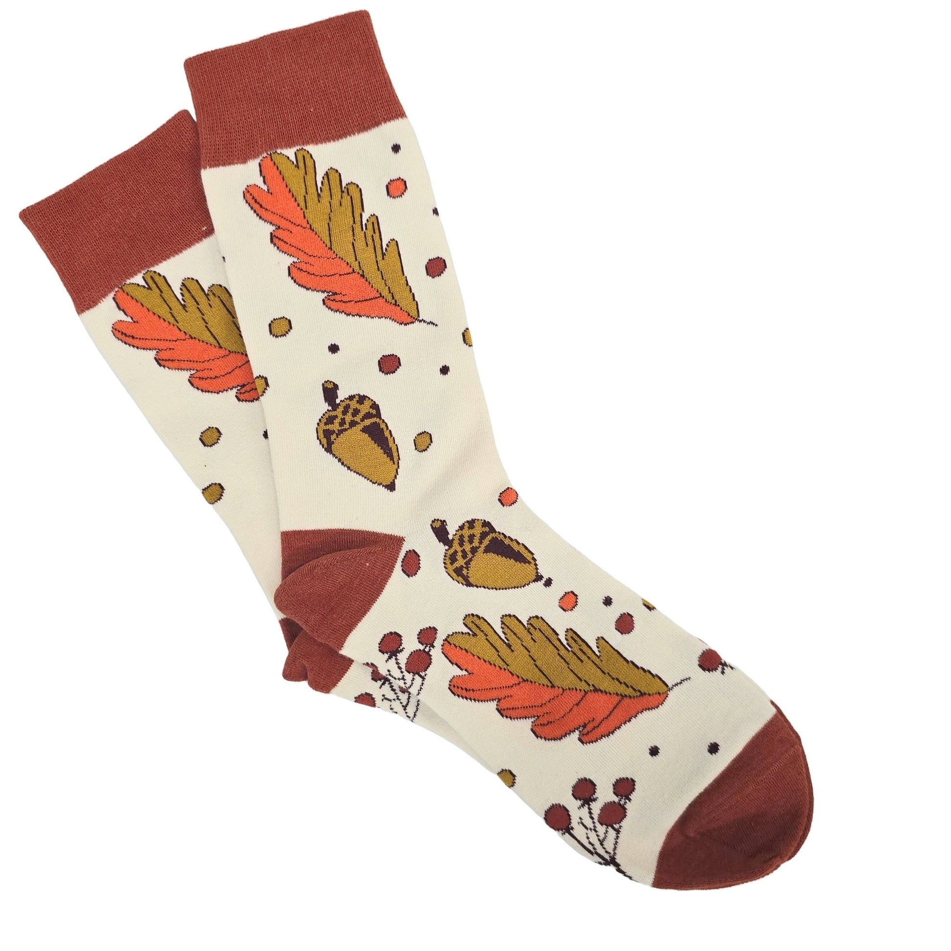 Fall Leaves and Acorns Pattern Socks (Adult Medium - Women's Shoe Sizes 5 - 10)
