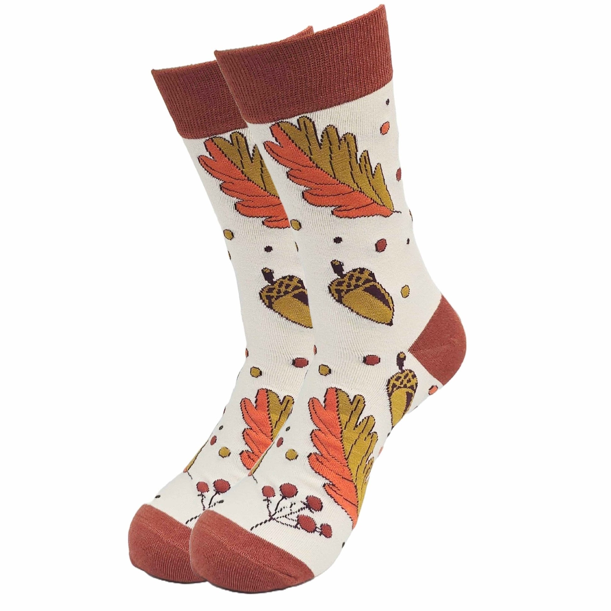 Fall Leaves and Acorns Pattern Socks (Adult Medium - Women's Shoe Sizes 5 - 10)