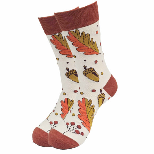 Fall Leaves and Acorns Pattern Socks (Adult Medium - Women's Shoe Sizes 5 - 10)