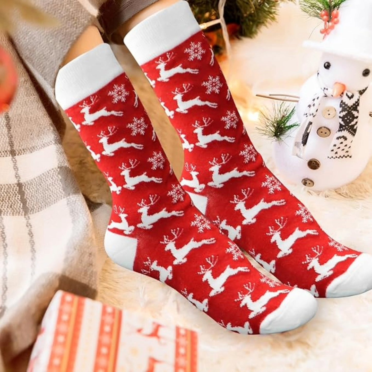 Festive Frolicking Reindeers Holiday Socks (Adult Medium - Women's Shoe Sizes 5 - 10)