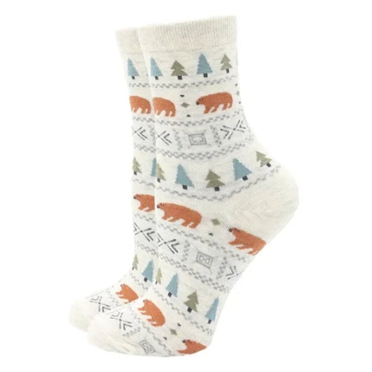 Forest Bear Pattern Socks (Adult Medium - Women's Shoe Sizes 5 - 10)