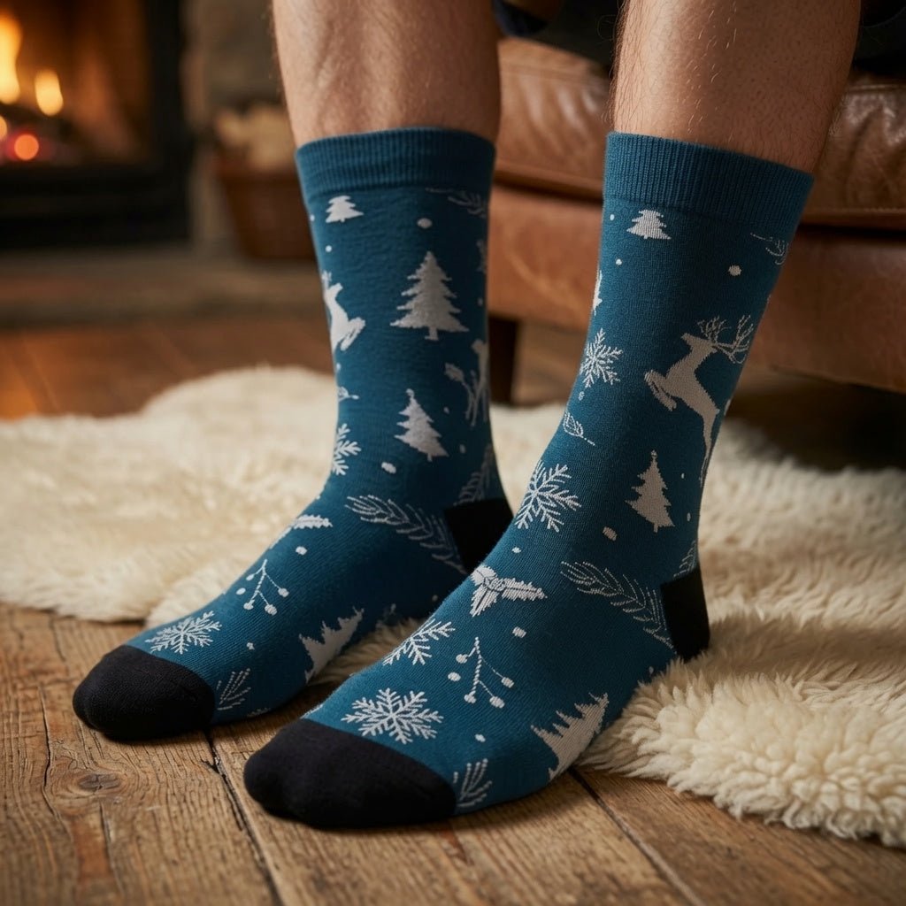Frolicking Reindeer Socks from the Sock Panda (Adult Large - Men's Shoe Sizes 8-12) GreenReindeerLg