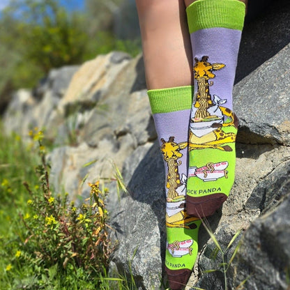 Giraffe Yogi Eating Ramen Socks from the Sock Panda (Adult Small - Shoe Sizes 2 - 5)