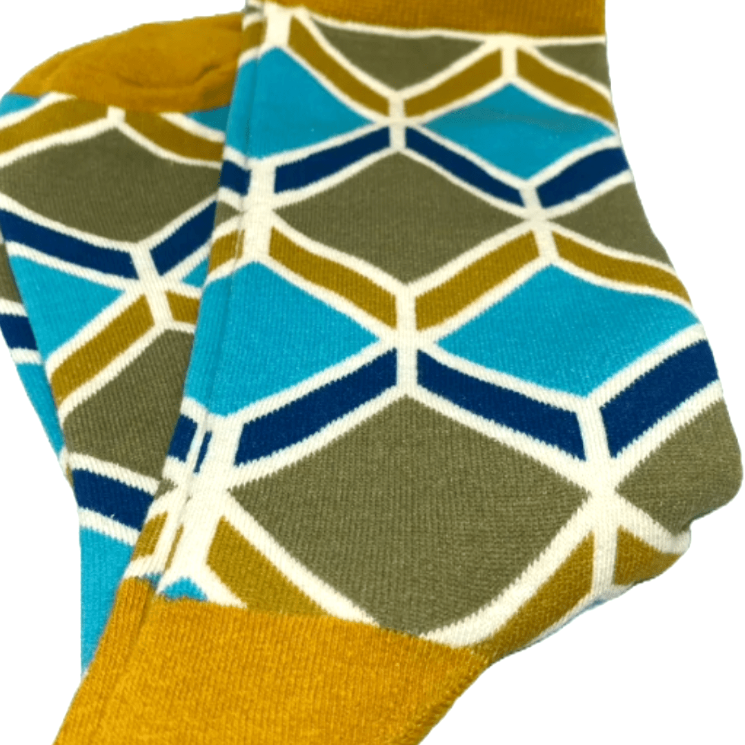 Gold Square Patterned Socks from the Sock Panda (Adult Large - Men's Shoe Sizes 8 - 12)