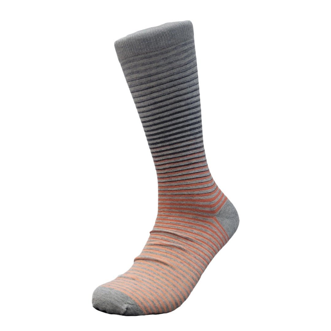 Gray to Orange Graduated Striped Pattern Dress Socks